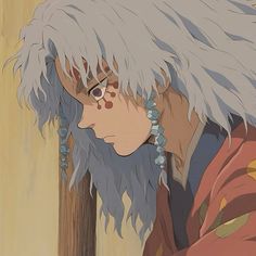 an anime character with white hair and blue eyes stares at something in front of him