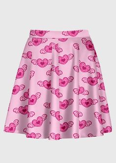 Pink Heart Angel Wing Kawaii Skirt Kawaii Valentine Fashion Cute Skirt Valentine Fashion, Skirt Kawaii, Heart Skirt, Wings Pattern, Kawaii Valentine, Plus Size Kawaii, Kawaii Skirt, Plus Size Pink, Angel Wings Heart