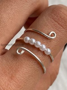 Stop Bad Habits, Silver Wire Rings, Rings Pearl, Diy Beaded Rings, Diy Jewelry Rings, Keychain Bracelet, Wire Wrapped Jewelry Diy