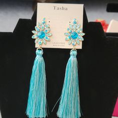 Tasha Turquoise Tassel Earings. Lead Free. Brand New. Approximately 6" Long. Elegant Turquoise Tassel Earrings With Fringe, Elegant Turquoise Tassel Fringe Earrings, Elegant Turquoise Tassel Earrings, Turquoise Dangle Tassel Earrings For Party, Turquoise Tassel Earrings For Party, Elegant Turquoise Earrings With Tassels, Elegant Turquoise Tassel Earrings For Gifts, Elegant Turquoise Earrings With Fringe, Party Turquoise Tassel Earrings