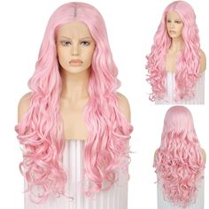 PRICES MAY VARY. ♥ SPECIAL COLOR ♥: Pink Lace Front Wig is gorgeous like a pretty cotton candy pink color or a pretty bubblegum pink color. ♥ SUITABLE OCCASION ♥: Pink Middle Part Lace Front Wigs for women not only can be used for daily use but also Halloween costume party,cosplay,birthday,wedding. ♥ KEEP ITS CURLS LONG-LASTING ♥: You can use pink long wavy wig each day. The curls still stay as curly as it did when you unpacked it. Peach Pink lace front wig has full and thick hair volume. Fluffy Long Pink Wig, Wavy Middle Part, Pink Lace Front Wig, Pink Lace Front, Middle Part Wig, Natural Curly Wig, Two Ponytails, Hair Volume, Wavy Wig