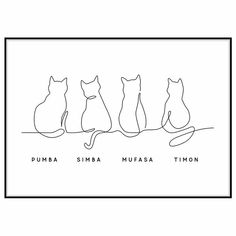 three cats sitting on top of each other with the words pumba, simba, murasa, timon