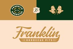 the logo for franklin's barbecue pits, which has two different colors and logos