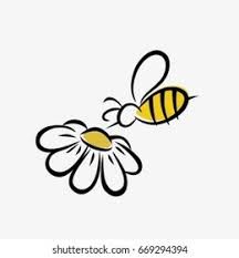 a drawing of a bee flying over a flower