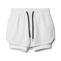 a white shorts with black drawstrings on the side and an open pocket