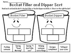 bucket filler and dipper sort worksheet for kids to practice their reading skills