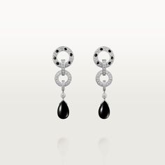 Cartier Panthere Earrings, Luxury Cartier White Gold Earrings, Elegant Cartier White Gold Earrings, Cartier Black Evening Jewelry, Luxury Cartier Diamond Earrings, Elegant Cartier Diamond Earrings, Cartier Diamond Accents Evening Jewelry, Elegant Cartier Jewelry For Evening, Elegant Evening Jewelry By Cartier