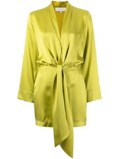 Front Tie Kimono, Rounded Wardrobe, Resort 23, Michelle Mason, Chartreuse Green, Duchess Satin, Airport Fashion, Kimono Style, Silk Kimono