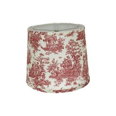 a red and white lamp shade on a white background