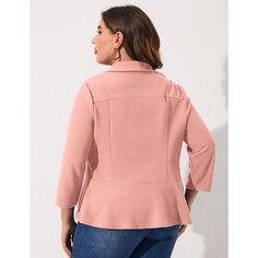 [COMFORTABLE AND BREATHABLE] - Made of 95% polyester and 5% spandex, This blazer is soft, light, and stretchy, providing a comfortable and breathable fit. Pink Fitted V-neck Outerwear, Pink Collared Stretch Top, Pink Stretch Collared Tops, Stretch Pink Tops For Workwear, Pink Stretch Tops For Work, Womens Tailored Suit, Plaid Shirt Women, Crop Jean Jacket, Denim Corset