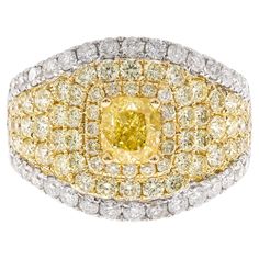 Stunning, timeless and classy eternity Unique Ring. Decorate yourself in luxury with this Gin & Grace Ring. The 18K Two Tone Gold jewelry boasts with Cushion-cut 1 pcs 0.77 carat, Round-cut 70 pcs 1.44 carat Yellow Diamond and Natural Round-cut white Diamond (34 Pcs) 0.73 Carat, accent stones for a lovely design. This Ring is weight 6.06 grams. Crafted with 18K Two Tone Gold, this delicate Ring is polished to a high finish shine. Ring Art Deco, Unique Ring, Diamond Gold, Delicate Rings, Yellow Diamond, Jewelry Rings Engagement, Cushion Cut, Unique Rings, White Diamond