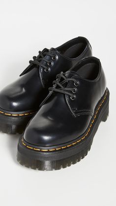 Find DR. MARTENS 1461 Quad Lace Up Loafers M 6/ W on Editorialist. Leather: Cowhide. Polished finish. Gunmetal-tone grommets. Contrast welt stitching. Platform profile. Lace-up closure. Rounded toe. Non-slip PVC AirWair sole. Imported, China. This item cannot be gift-boxed. Measurements: Heel: 2.25in / 55mm Platform: 1.75in / 45mm Doc Martens Platform, Doc Martens Loafers, Dr Martens 1461 Quad, Dr Martens Loafers, Platform Docs, Lace Up Loafers, Black Oxfords, Girly Shoes, Doc Marten Oxford