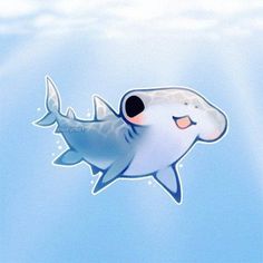 a cartoon shark floating in the air with its mouth open and eyes wide open, under water