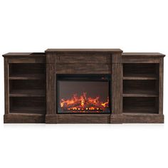 an entertainment center with a fireplace in it