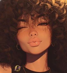 a drawing of a woman with curly hair and big hoop earrings on her head, looking to the side