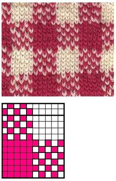 a knitted pattern with pink and white squares