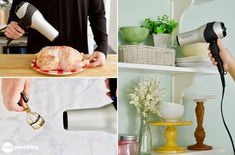 a person is using a hair dryer on a chicken