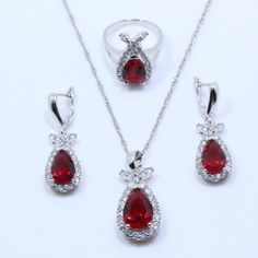 Red Ruby Jewelry Sets As Gift, Red Ruby Jewelry Sets For Gifts, Red Ruby Jewelry For Valentine's Day, Red Christmas Jewelry, Valentine's Day Red Ruby Jewelry, Red Cubic Zirconia Jewelry Sets, Red Cubic Zirconia Jewelry Gift, Prom Inspo, Red Accessories