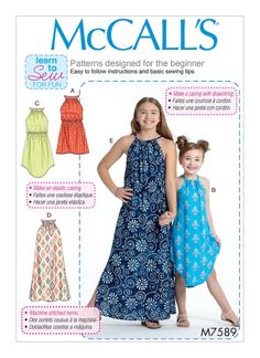 Loose Fit Dress Pattern, Girls Summer Dress Pattern, Girls Smocked Dresses, Summer Dress Patterns, Gathered Neckline, Sewing Patterns Girls, Sleeveless Dresses, Mccalls Sewing Patterns, Sewing Patterns For Kids