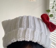 Hello Kitty Beanie, Kitty Beanie, Crochet Hello Kitty, Hello Kitty Crochet, Crochet Fairy, Mode Crochet, Crochet Shop