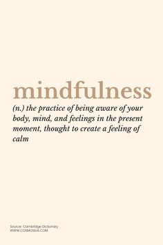 the words mindfulness are written in brown and black on a white background with an orange