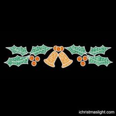 christmas holly and bells with orange berries on black background, digital file for crochet