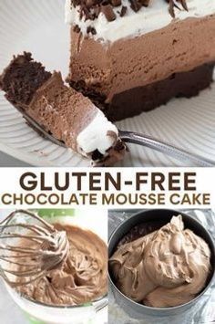 gluten - free chocolate mousse cake with whipped cream in the middle