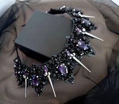 Black And Purple Crown, Persephone Crown, Hoco Accessories, Dark Purple Accessories, Amethyst Tiara, Purple Tiara, Purple Veil, Clothes Jewellery, Tiara Black