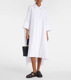 Dania cotton poplin shirt dress in white - Joseph | Mytheresa Poplin Shirt Dress, Alexander Mcqueen Clothing, Red Accessories, Cotton Poplin Shirt, Designer Wallets, White Shirt Dress, Poplin Shirt, Summer Accessories, Yoga Wear