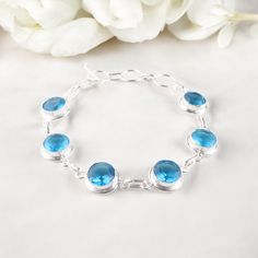 925 Sterling Silver Swiss Blue Topaz Gemstone Fine Bracelet Jewelry For Women Swiss Blue Topaz, Topaz Gemstone, Blue Topaz, Topaz, Silver Bracelet, Jewelry Bracelets, Perfect Gift, 925 Sterling Silver, Women Jewelry