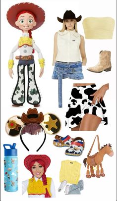 a collage of various items including cowboy hats, boots and clothing for children to wear