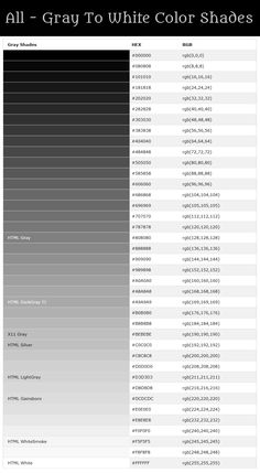 the color chart for all gray to white colors in shades from different angles and sizes