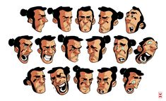 cartoon faces with different expressions and haircuts