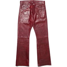 FLARE JEANS IN LIGHT-WEIGHT GOAT LEATHER. VISCOSE-TWILL LINING. MID-RISE. FIVE-POCKET STYLING. BUTTON FLY. BELT LOOPS AT WAISTBAND. RAW HEM. LOGO-BRANDED HARDWARE. MADE IN ITALY. Red Jeans Men, Red Flare, Red Jeans, Goat Leather, Flare Jeans, Mens Jeans, Mid Rise, In Italy, Italy