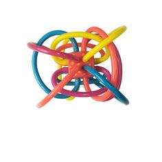 an assortment of colorful rubber toys on a white background