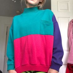 So Cute And Never Worn , Vintage Sweater From Thrift Store Called Hot House Market Sporty Multicolor Color Block Sweater, Sweaters Vintage, Hot House, Brandy Melville Sweaters, Vintage Sweater, Housing Market, Vintage Sweaters, Vintage Colors, Brandy Melville