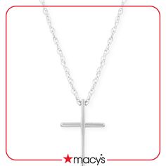 in stock Elegant Cross Jewelry With Adjustable Chain, Elegant Jewelry With Adjustable Cross Chain, Classic Cross Pendant Jewelry With Adjustable Chain, Elegant Sterling Silver Cross Necklace As Gift, Fine Jewelry Sterling Silver Cross, Classic White Gold Necklaces As A Gift, Classic Cross Pendant Jewelry As Gift, Classic White Gold Clavicle Chain Jewelry, White Macy's Jewelry As A Gift