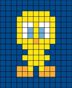 A small and easy pixel art template of Tweety Pie from Looney Tunes the cartoon. Diablo Anime, Tweety Pie, Paper Duck, Pixel Drawing, Minecraft Pixel Art, Perler Patterns