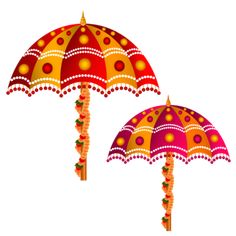 two colorful umbrellas with designs on them