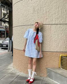 Red Gingham Dress Outfit, Blue Outfit Korean, Red Outfit Korean, Gingham Dress Outfit, Smart Casual Women Outfits, Class Outfits, Smart Casual Women, Fashion Corner, Trip Outfits