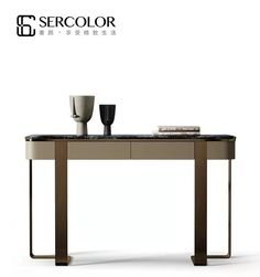 an elegant console table with marble top and metal legs, designed by serolor