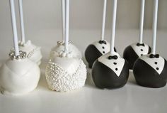 wedding cake pops with white and black frosting