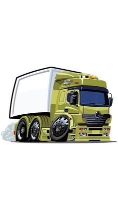 a yellow semi truck with a white trailer on the front is shown in this drawing