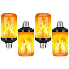 three light bulbs with flames on them