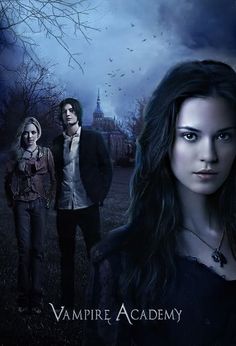 the vampire academy movie poster with two women and a man standing in front of a full moon