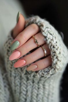 15+ Trendy Nail Ideas for 2024: Stay Fashionably Polished - NeedleStar Sage Gel Nail Designs, Sage Green And Light Pink Nails, Sage Green And Peach Nails, Sage Green Pink Nails, Light Green And Pink Nails, Sage And Pink Nails, Two Tone Pink Nails, Sage Green And Pink Nails, Green Pink Nails