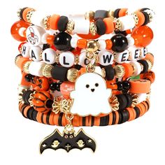 PRICES MAY VARY. 【Stretch Bracelets 】Elastic rope design, you don't worry about size , they are stretchy, suitable for most people's wrist.easy to put on and take off,will give you a better wearing experience. 【Quality】Handmade halloween beaded bracelets, fine workmanship, your will find it perfect as a wrist accessory to highlight your charm and taste. Ready for more compliments.They'd be great to wear for Halloween, Thanksgiving, or just fall in general. 【Get Compliments】Wear the cute hallowee Community Halloween Party, 4th Of July Bracelets, Heishi Bracelets, Heishi Bracelet, Holiday Bracelets, Mom Bracelet, Wrist Accessories, Halloween Bracelet, Halloween Beads