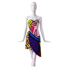 Original Moschino Couture documented Runway Dress. Amazing rare Avant-Garde couture piece, asymmetrical corset dress with the most surreal vibrant colour combination. The SS2020 collection was inspired by famous abstract paintings and the whole vibe of the dress looks like an artwork with visible paint strokes. The name of the painting that inspired this dress was Girl before a Mirror 1932. It has a corset structure inside to provide perfect fit. Closes with a hidden zipper on the back. Moschino Famous Abstract Paintings, Asymmetrical Corset, Couture Evening Dress, Corset Gown, Moschino Couture, Paint Strokes, Runway Dresses, Couture Runway, Colour Combination