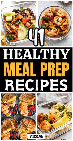 healthy meal prepped in four pictures with the title overlay that reads 11 healthy meal prep