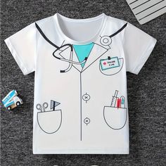 Doctor Suit Pattern Kid's T-Shirt, Carnival Party Cosplay Short Sleeve Top, Novelty Tee, Boy's Clothes For Summer Doctor Clothes, Fancy Dress Competition, Kindergarten Classroom Decor, Suit Pattern, Clothes For Kids, Carnival Party, Short Sleeve Top, Fancy Dress, Kids Shirts